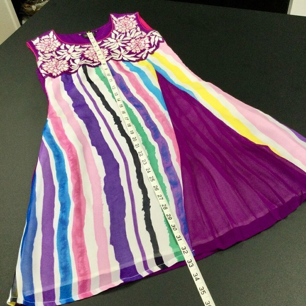 Wolf by Scale Womens Purple Embroidered Floral Striped Sleeveless Top Size X- Sm - Picture 4 of 8